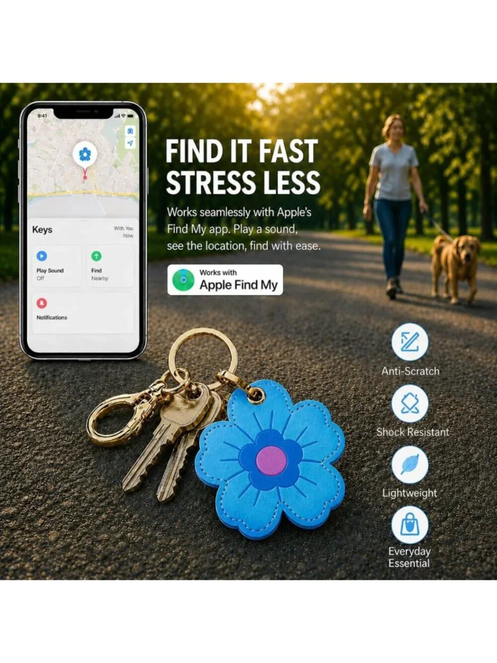 Floral Leather Keychain Holder for AirTag - Protective Case Set of 4